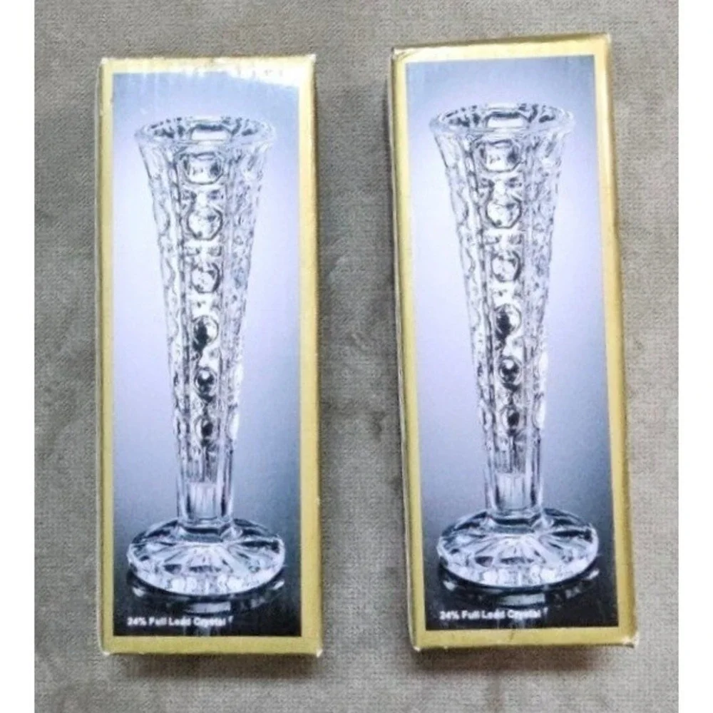 Eternal Crystal 6 Inch Bud Vase Set of 2 24% Lead Crystal Clear #314125 Taiwan
